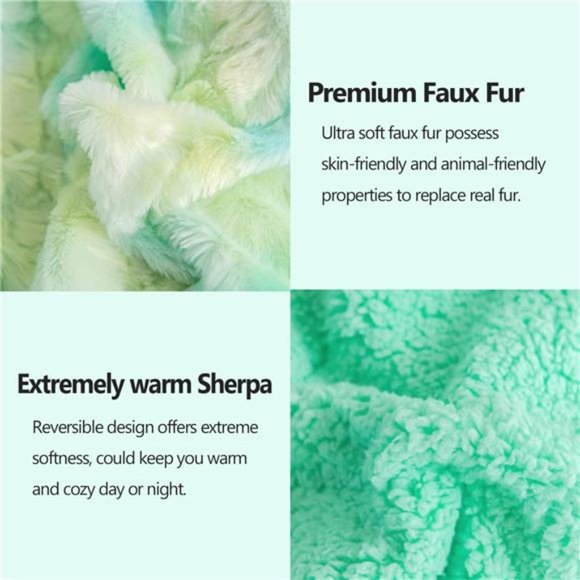 Super Soft Faux Fur Throw Blanket for Couch Multi Green Sherpa Fuzzy Plush Warm - Picture 5 of 6